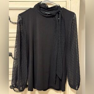 Cable & Gauge Black Sheer Tie-Neck Blouse